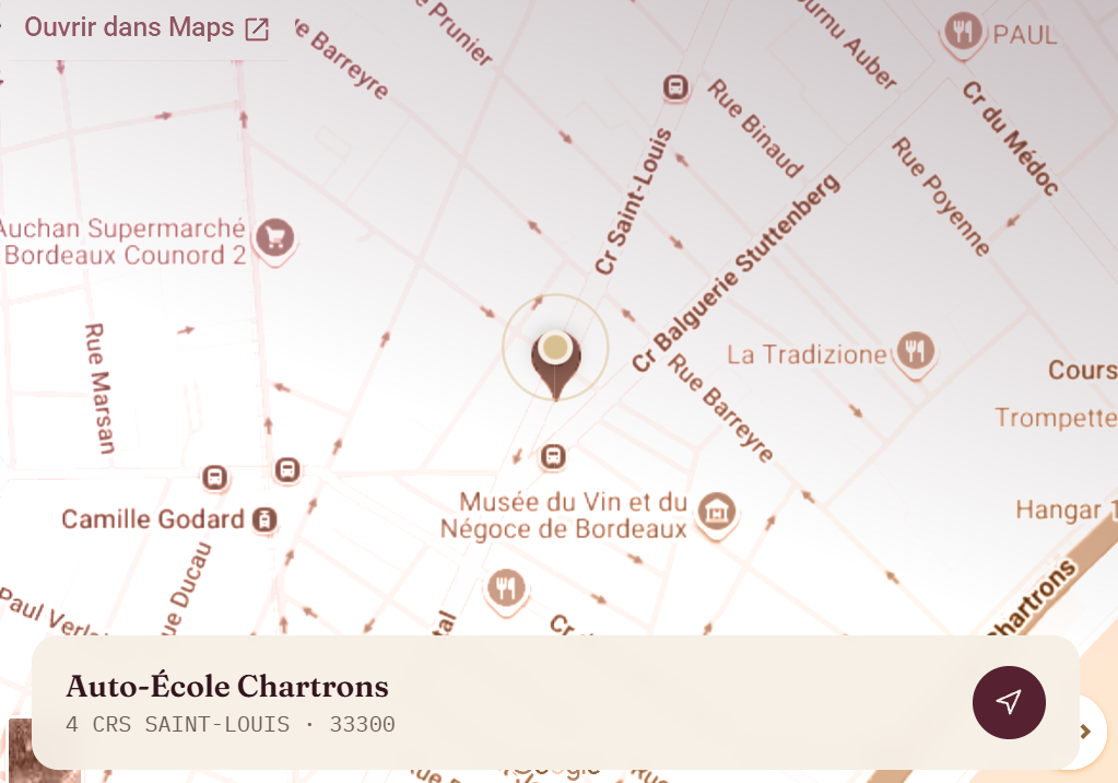 Carte de l’auto-école, 4 Cours Saint-Louis, Bordeaux